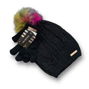 BEBE Black  Hat & Gloves Set